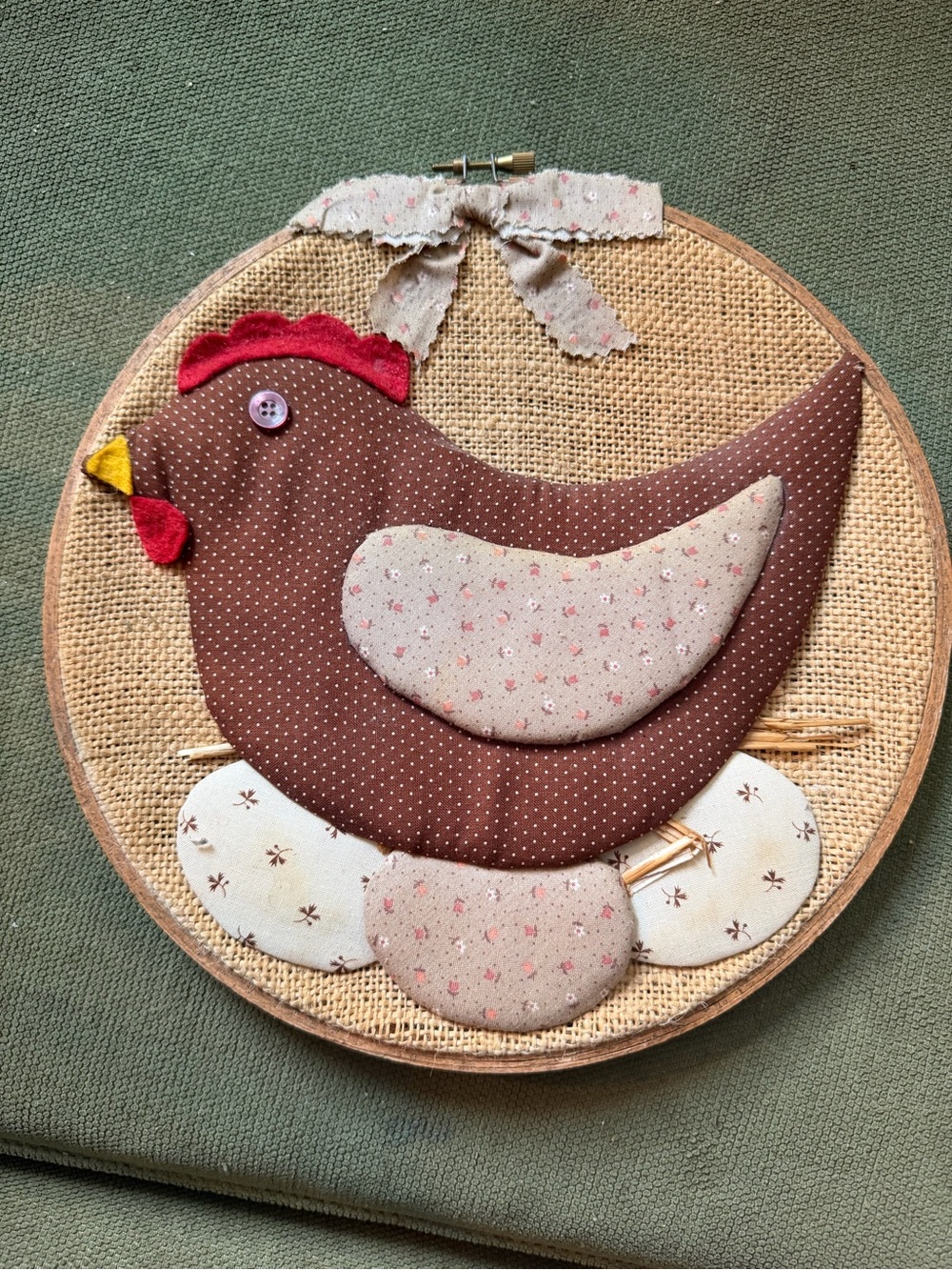 Vintage embroidered Chicken Wall art